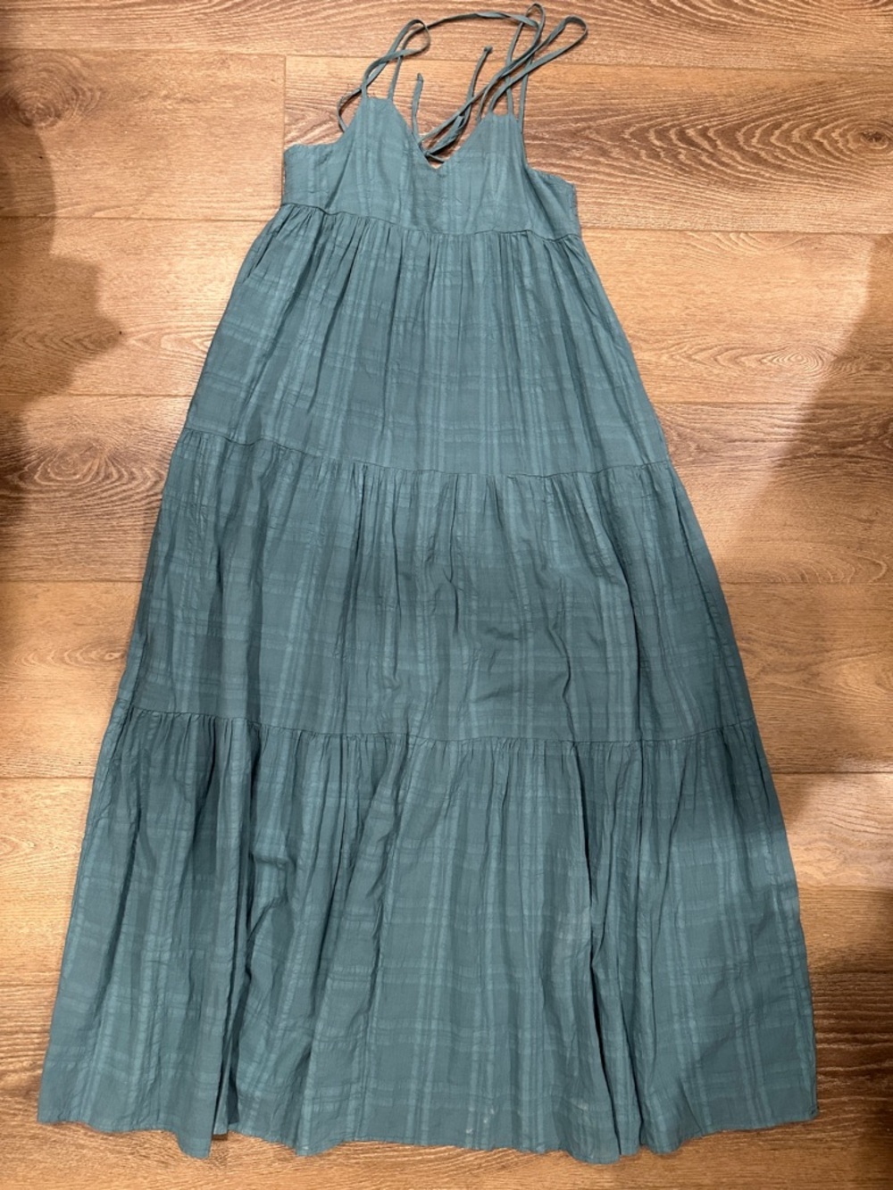 Flowy  Teal Tiered Maxi Dress Medium bohemian beachy vacation coastal chic